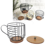 Coffee Pod Holder Iron Large Capacity Space Saving Wooden Base Coffee Pods Storage Organizer for Home Coffee Bar Black with Lid