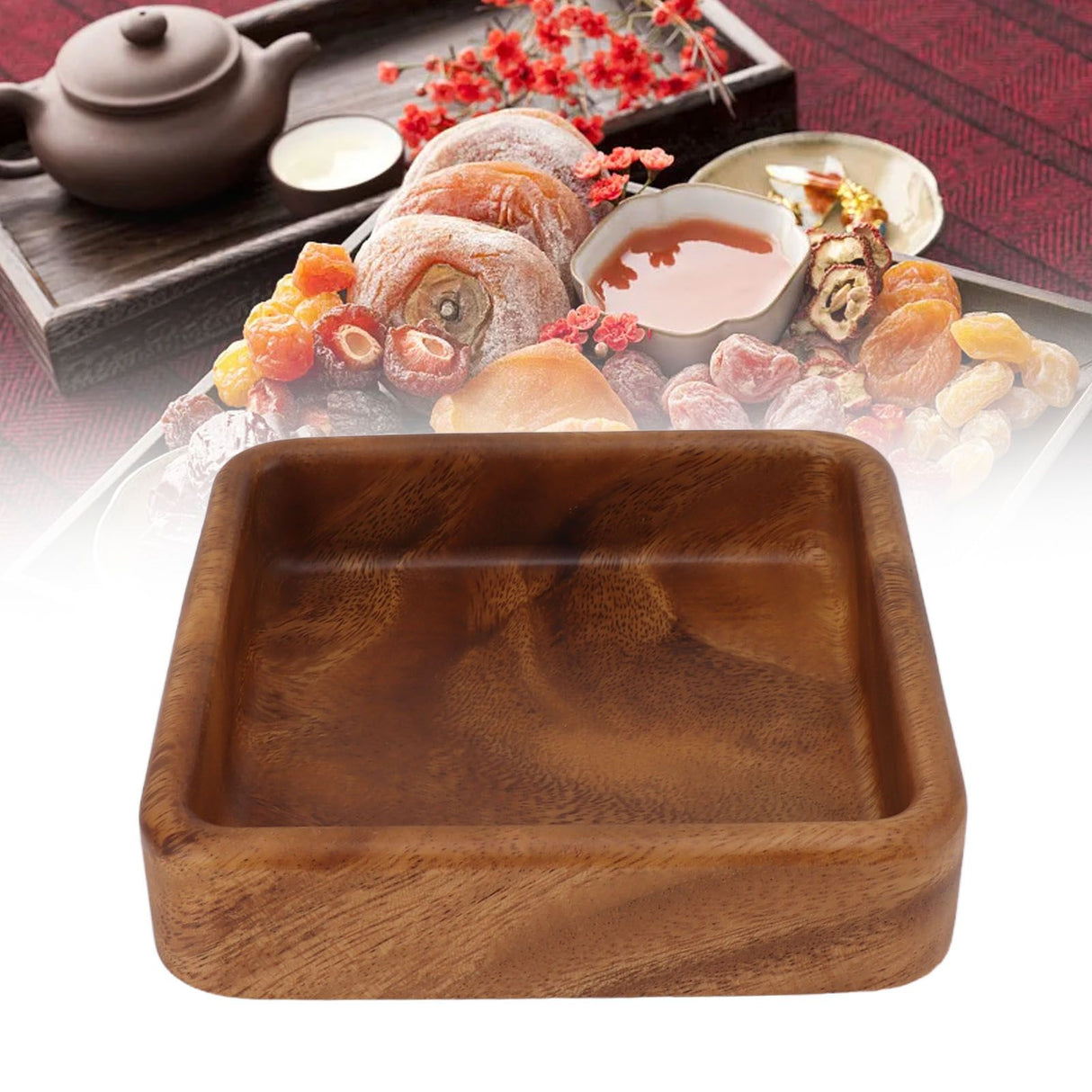 Walnut Fruit Plate Smooth Textured Elegant Wood Serving Tray for Snack Fruit Nut Kitchen Utensils Square 15x15cm
