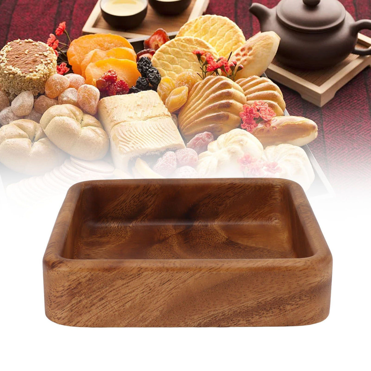 Walnut Fruit Plate Smooth Textured Elegant Wood Serving Tray for Snack Fruit Nut Kitchen Utensils Square 15x15cm