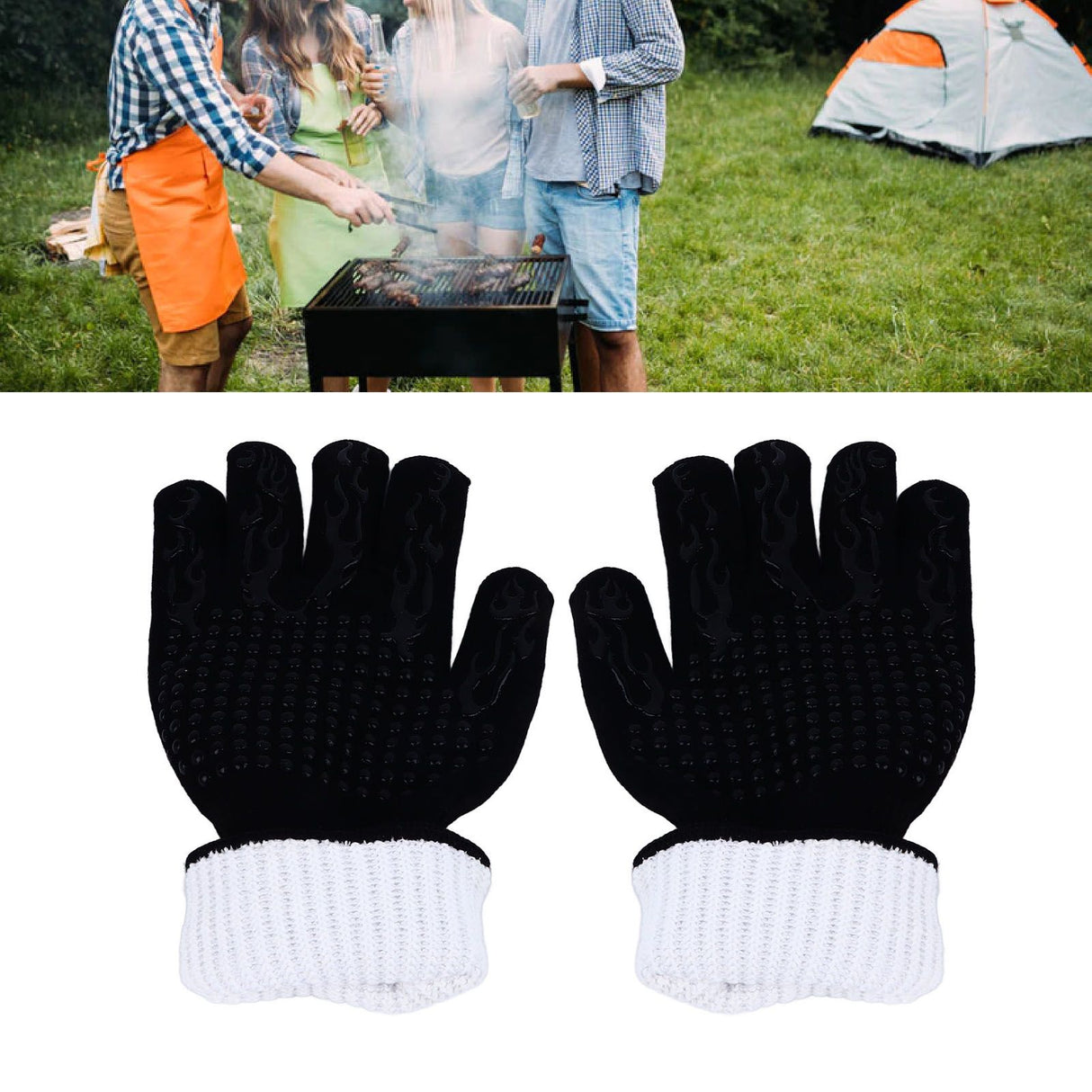 BBQ Gloves Fireproof Heat Resistant Prevent Slip Grilling Gloves for Microwave Oven Barbecue Baking Black