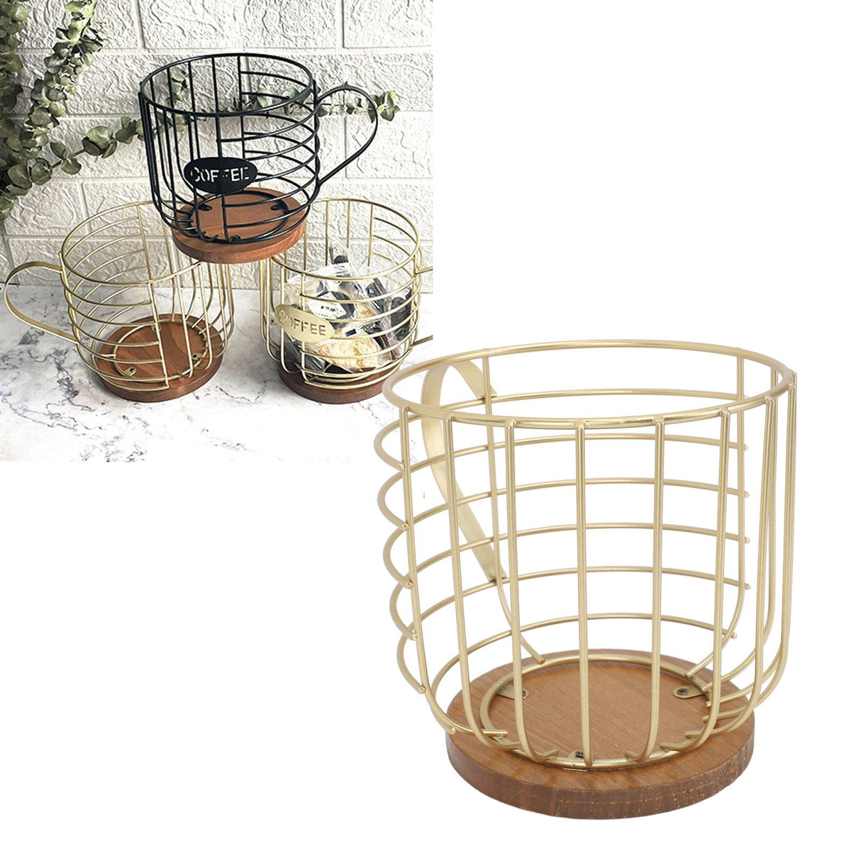 Mug Shape Coffee Pod Holder Coffee Capsule Storage Basket for Counter Coffee Bar Tabletop Kitchen Living Room Wordless Gold