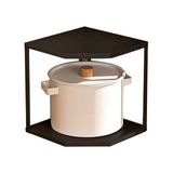 Kitchen Small Corner Shelf Rack Fan Shaped Space Saving Stable Carbon Steel Cookware Stand for Pots Pans 2 Layer Black 27x27x27.6cm