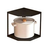 Kitchen Small Corner Shelf Rack Fan Shaped Space Saving Stable Carbon Steel Cookware Stand for Pots Pans 2 Layer Black 27x27x27.6cm - Front View