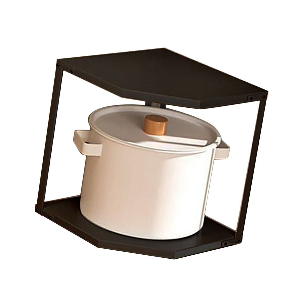 Kitchen Small Corner Shelf Rack Fan Shaped Space Saving Stable Carbon Steel Cookware Stand for Pots Pans 2 Layer Black 27x27x27.6cm