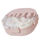 Bento Lunch Box for Kids Adults 3 Compartment Plastic Cute Ice Cream Lunch Snack Containers with Fork and Spoon for School Work Travel Pink - Front View