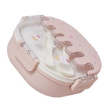 Bento Lunch Box for Kids Adults 3 Compartment Plastic Cute Ice Cream Lunch Snack Containers with Fork and Spoon for School Work Travel Pink