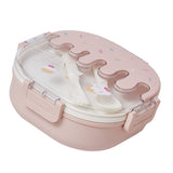Bento Lunch Box for Kids Adults 3 Compartment Plastic Cute Ice Cream Lunch Snack Containers with Fork and Spoon for School Work Travel Pink