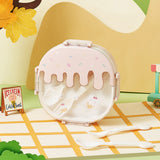 Bento Lunch Box for Kids Adults 3 Compartment Plastic Cute Ice Cream Lunch Snack Containers with Fork and Spoon for School Work Travel Pink - 45-Degree Angle