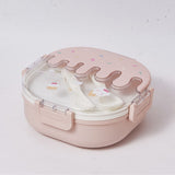 Bento Lunch Box for Kids Adults 3 Compartment Plastic Cute Ice Cream Lunch Snack Containers with Fork and Spoon for School Work Travel Pink - Extra Image