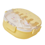 Bento Lunch Box for Kids Adults 3 Compartment Plastic Cute Ice Cream Lunch Snack Containers with Fork and Spoon for School Work Travel Yellow - Top-Down View