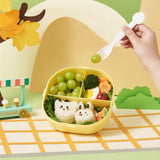 Bento Lunch Box for Kids Adults 3 Compartment Plastic Cute Ice Cream Lunch Snack Containers with Fork and Spoon for School Work Travel Yellow - 45-Degree Angle