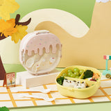 Bento Lunch Box for Kids Adults 3 Compartment Plastic Cute Ice Cream Lunch Snack Containers with Fork and Spoon for School Work Travel Yellow - Rear View