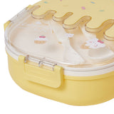 Bento Lunch Box for Kids Adults 3 Compartment Plastic Cute Ice Cream Lunch Snack Containers with Fork and Spoon for School Work Travel Yellow - Low Angle