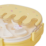 Bento Lunch Box for Kids Adults 3 Compartment Plastic Cute Ice Cream Lunch Snack Containers with Fork and Spoon for School Work Travel Yellow