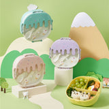 Bento Lunch Box for Kids Adults 3 Compartment Plastic Cute Ice Cream Lunch Snack Containers with Fork and Spoon for School Work Travel Yellow - Extra Image