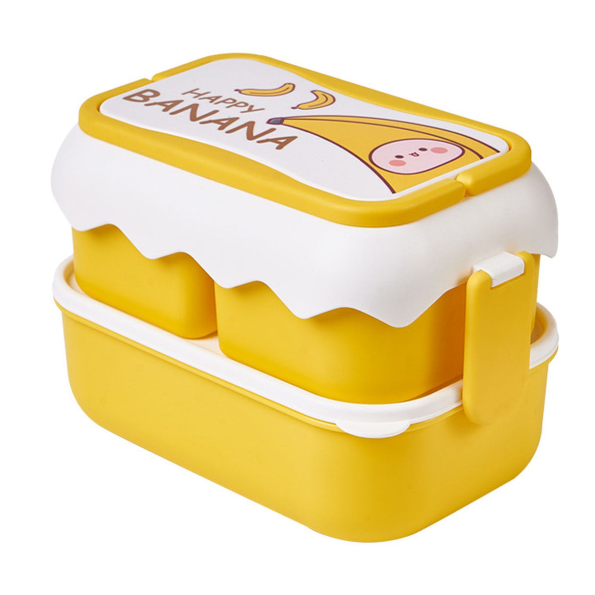 Cute Portable Students Lunch Box Microwaveable Children Cartoon Bento Box Independent Compartment Lunch Container Yellow