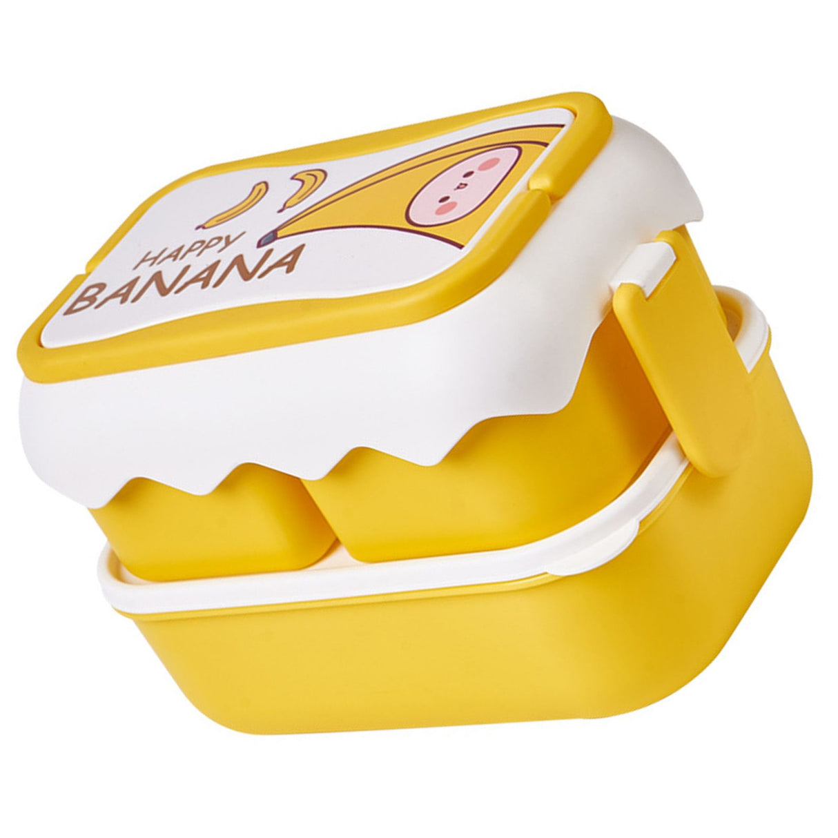 Cute Portable Students Lunch Box Microwaveable Children Cartoon Bento Box Independent Compartment Lunch Container Yellow