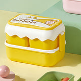 Cute Portable Students Lunch Box Microwaveable Children Cartoon Bento Box Independent Compartment Lunch Container Yellow - Extra Image