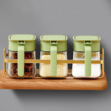 Spice Jar Glass Transparent Salt Sugar Pepper Seasoning Container Bottle for Home Kitchen Green - 45-Degree Angle