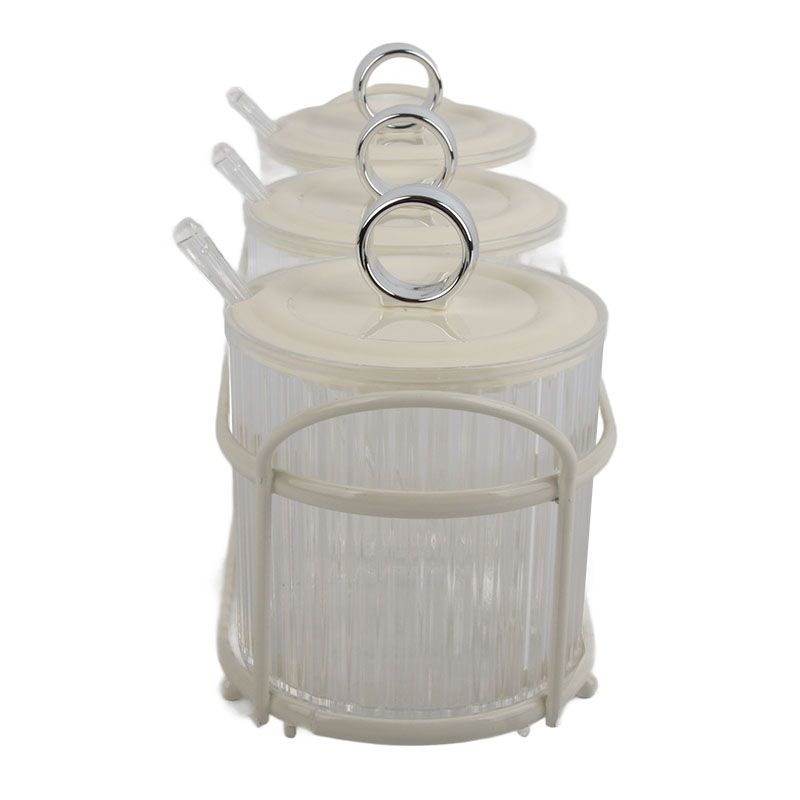 Spice Box Set Nordic Style Visual Innovative Household Movable Kitchen Spice Pot with Iron Rack and Spoon 3PCS Set