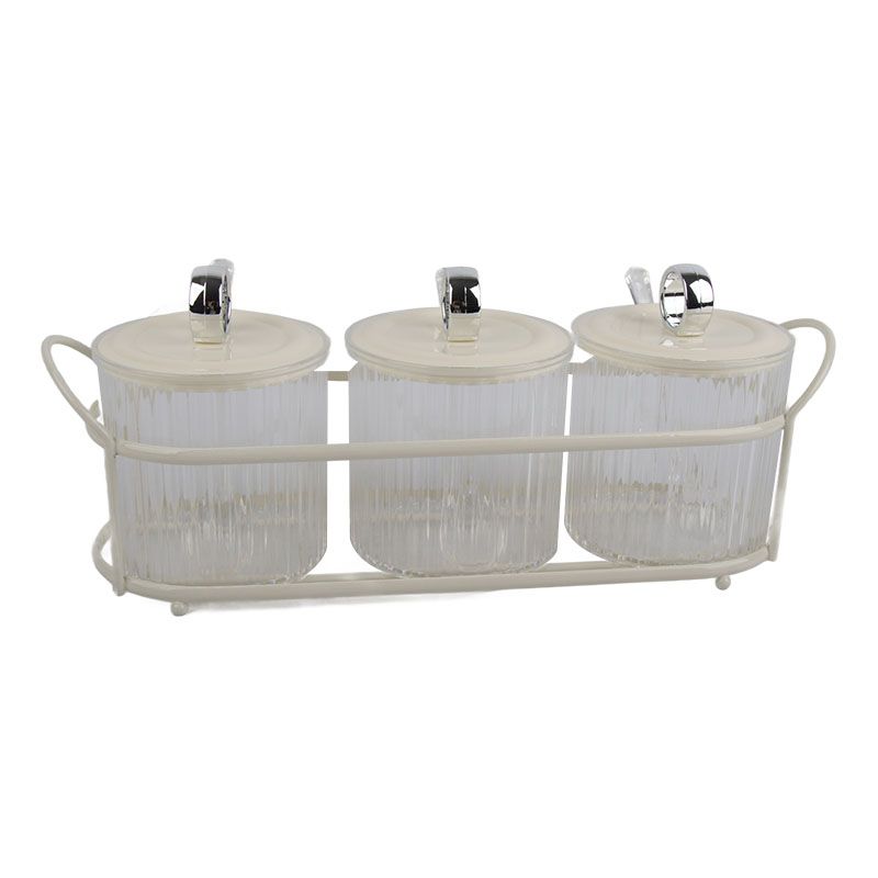 Spice Box Set Nordic Style Visual Innovative Household Movable Kitchen Spice Pot with Iron Rack and Spoon 3PCS Set