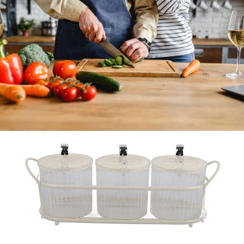 Spice Box Set Nordic Style Visual Innovative Household Movable Kitchen Spice Pot with Iron Rack and Spoon 3PCS Set
