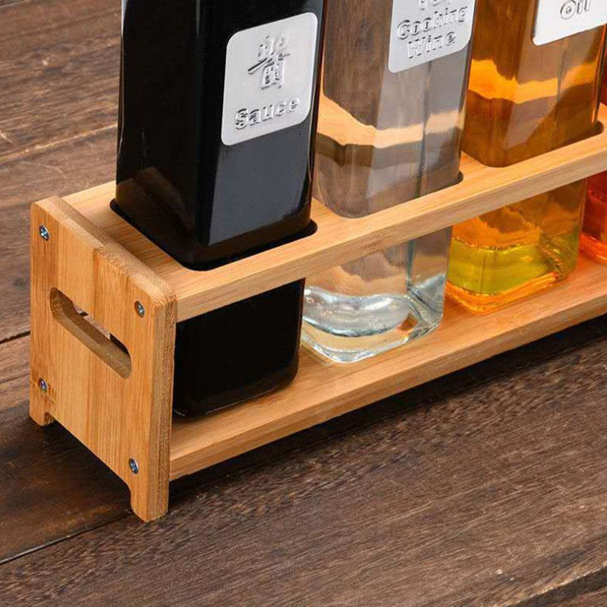 Seasoning Storage Stand Bamboo Wood 4 Holes Multifunctional Anti Slip Space Saving Oil Bottle Rack Kitchen Supplies Square Slots