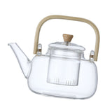 Household Teapot 1000ml Large Capacity Multifunctional Borosilicate Teapot with Bamboo Handle - Side View