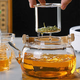 Household Teapot 1000ml Large Capacity Multifunctional Borosilicate Teapot with Bamboo Handle - Rear View