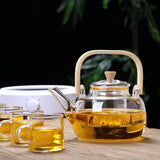 Household Teapot 1000ml Large Capacity Multifunctional Borosilicate Teapot with Bamboo Handle - Extra Image