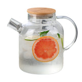 Water Pitcher 1800ml Glass Fridge Jug with Filter Whisk Wood Lid Heat Resistant Beverage Serveware for Drinks Tea Coffee - Front View