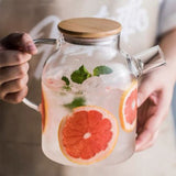 Water Pitcher 1800ml Glass Fridge Jug with Filter Whisk Wood Lid Heat Resistant Beverage Serveware for Drinks Tea Coffee