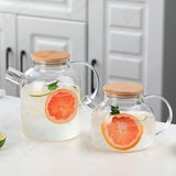 Water Pitcher 1800ml Glass Fridge Jug with Filter Whisk Wood Lid Heat Resistant Beverage Serveware for Drinks Tea Coffee - Low Angle