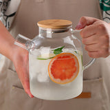 Water Pitcher 1800ml Glass Fridge Jug with Filter Whisk Wood Lid Heat Resistant Beverage Serveware for Drinks Tea Coffee - Extra Image