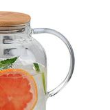 Water Pitcher 1800ml Glass Fridge Jug with Filter Whisk Wood Lid Heat Resistant Beverage Serveware for Drinks Tea Coffee