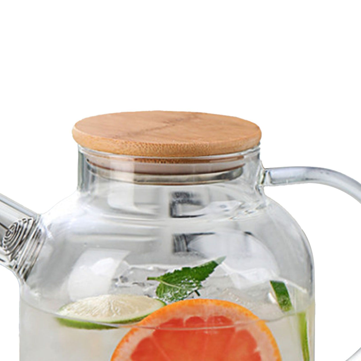 Water Pitcher 1800ml Glass Fridge Jug with Filter Whisk Wood Lid Heat Resistant Beverage Serveware for Drinks Tea Coffee