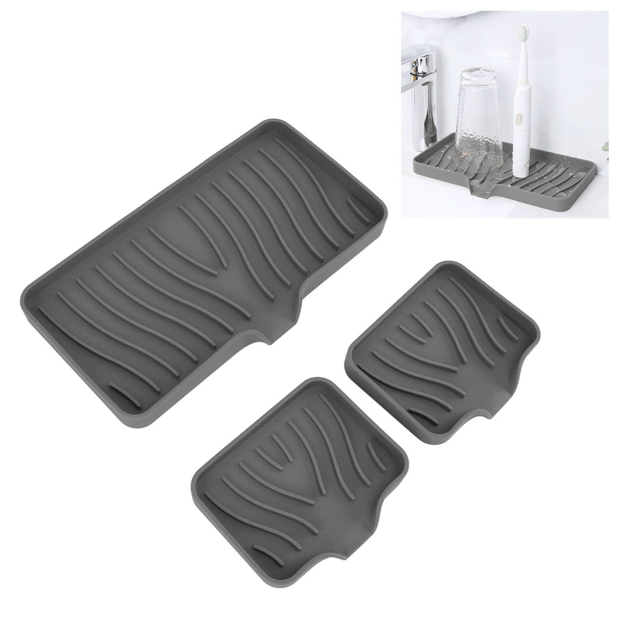 Kitchen Soap Tray Countertop Silicone Sink Deflector Sponge Holder for Bathroom Toilet Grey