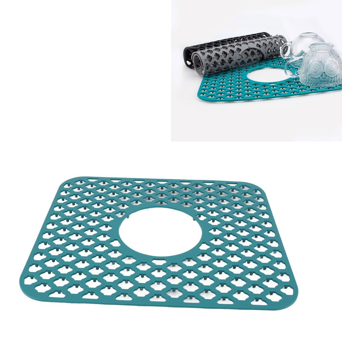 Sink Protector for Kitchen Silicone Non Slip Heat Resistant Mat for Bottom of Center Drain Sink Farmhouse Stainless Steel Porcelain Sink Green