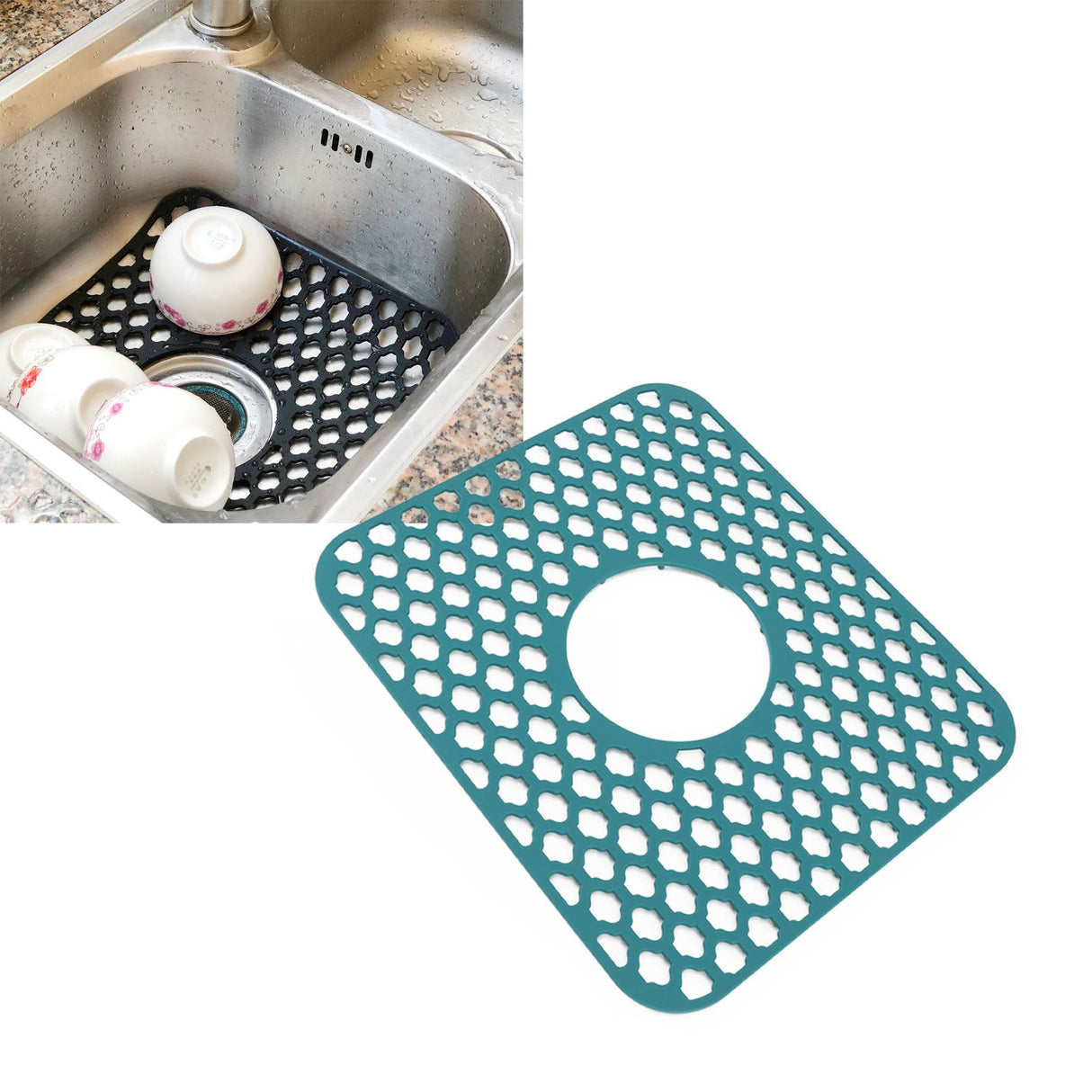 Sink Protector for Kitchen Silicone Non Slip Heat Resistant Mat for Bottom of Center Drain Sink Farmhouse Stainless Steel Porcelain Sink Green