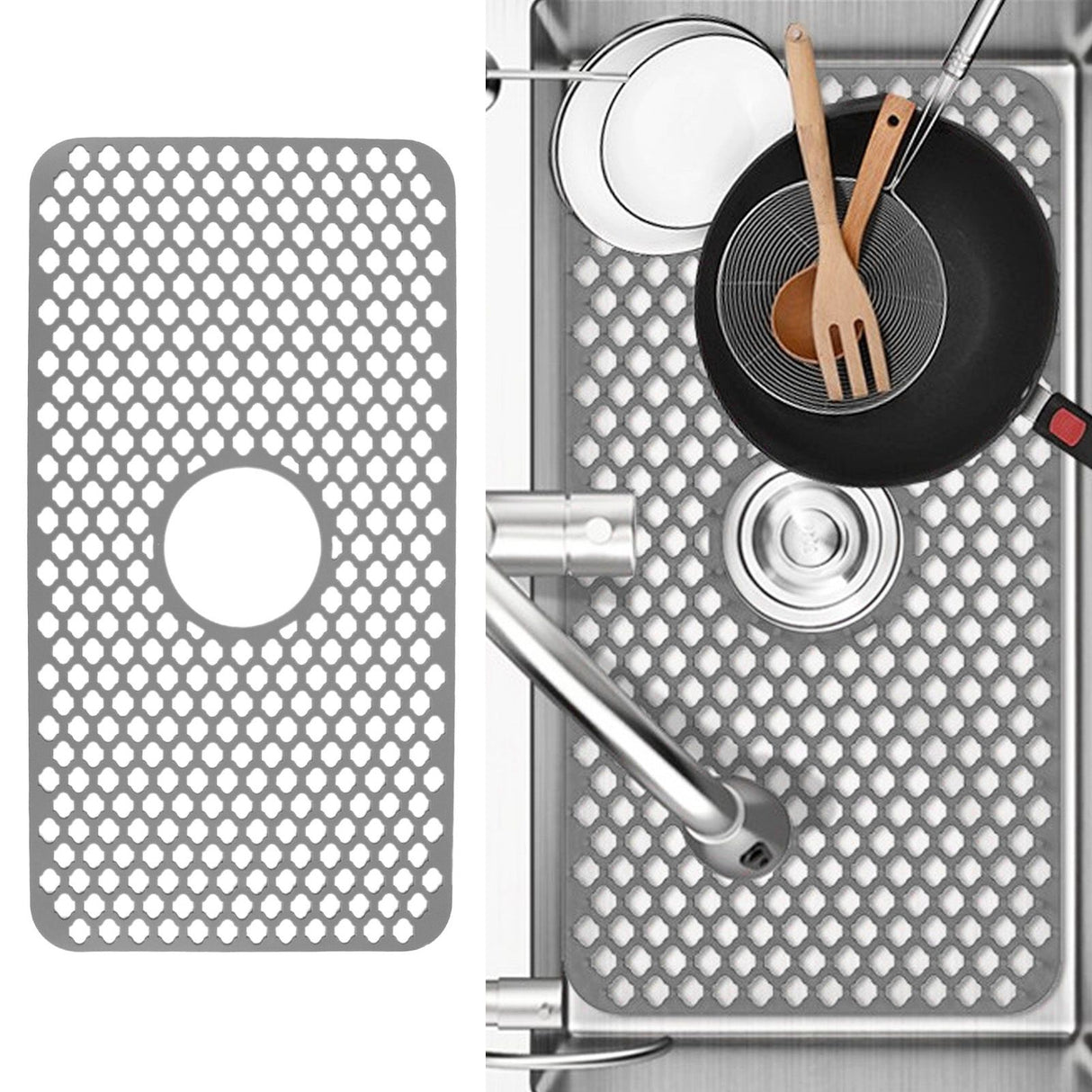 Hollow Insulated Kitchen Sink Mat Non Slip Multi Functional Large Size Silicone Sink Mat Protector Grey