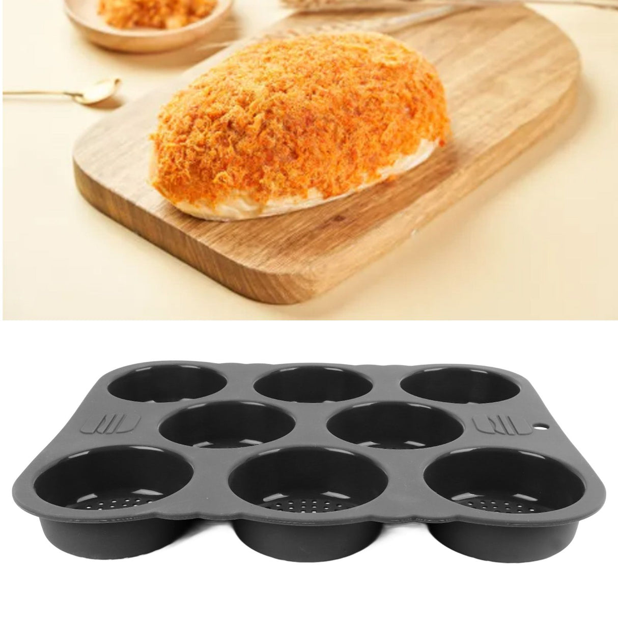 Hamburger Bun Mold Silicone 8 Cavity Easy Release Heat Resistant Hamburger Bread Bakery Pan for Kitchen