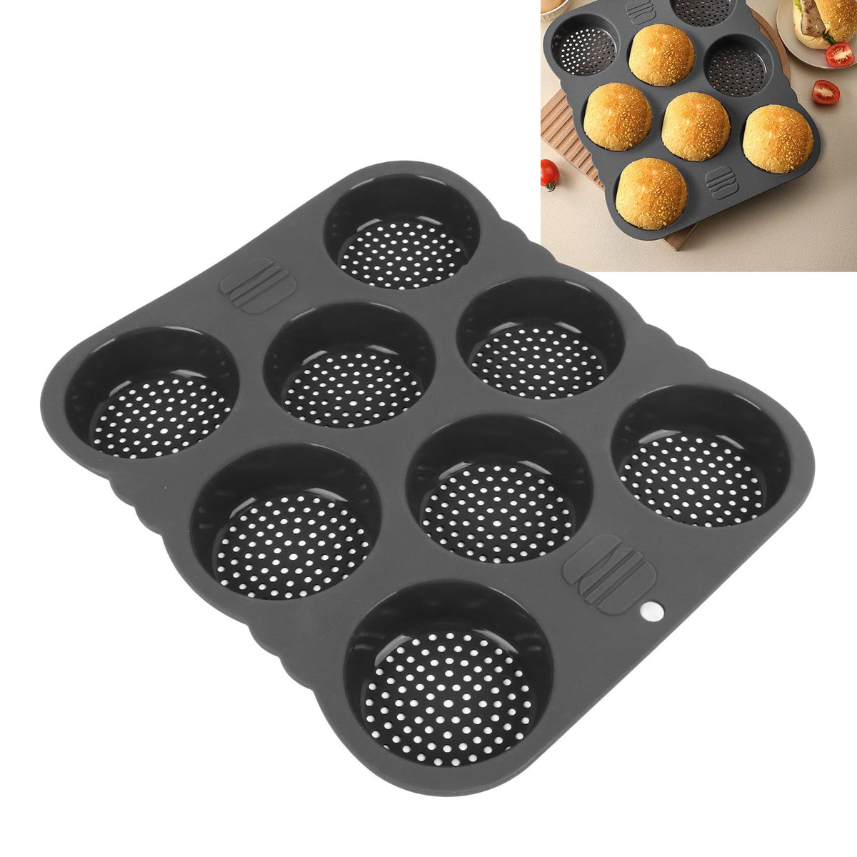 Hamburger Bun Mold Silicone 8 Cavity Easy Release Heat Resistant Hamburger Bread Bakery Pan for Kitchen