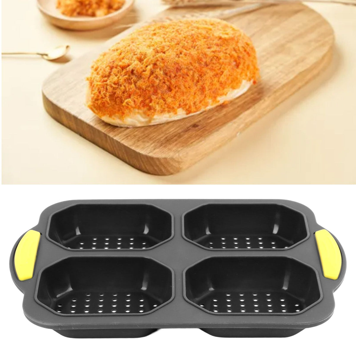 4 Grid Silicone Loaf Pan Baking Pan for Baking French Baguettes Hot Dog Buns Bread Mold Nonstick Dishwasher Safe Heat Resistant