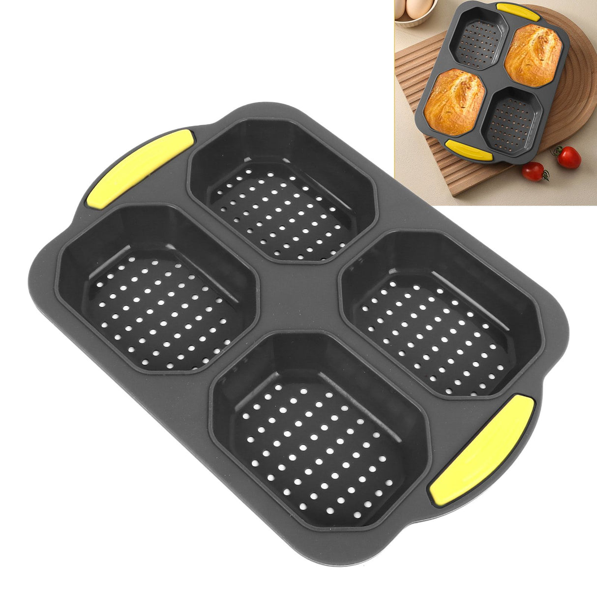 4 Grid Silicone Loaf Pan Baking Pan for Baking French Baguettes Hot Dog Buns Bread Mold Nonstick Dishwasher Safe Heat Resistant
