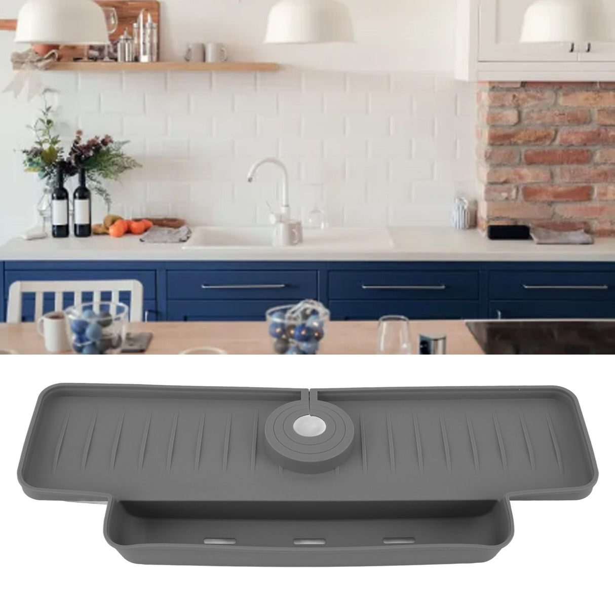 Faucet Splash Proof Draining Rack Silicone Foldable Faucet Handle Drip Catcher Tray Drainer Shelf Basket for Kitchen Grey