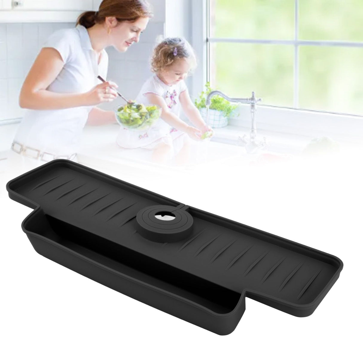 Faucet Splash Proof Draining Rack Silicone Foldable Faucet Handle Drip Catcher Tray Drainer Shelf Basket for Kitchen Black