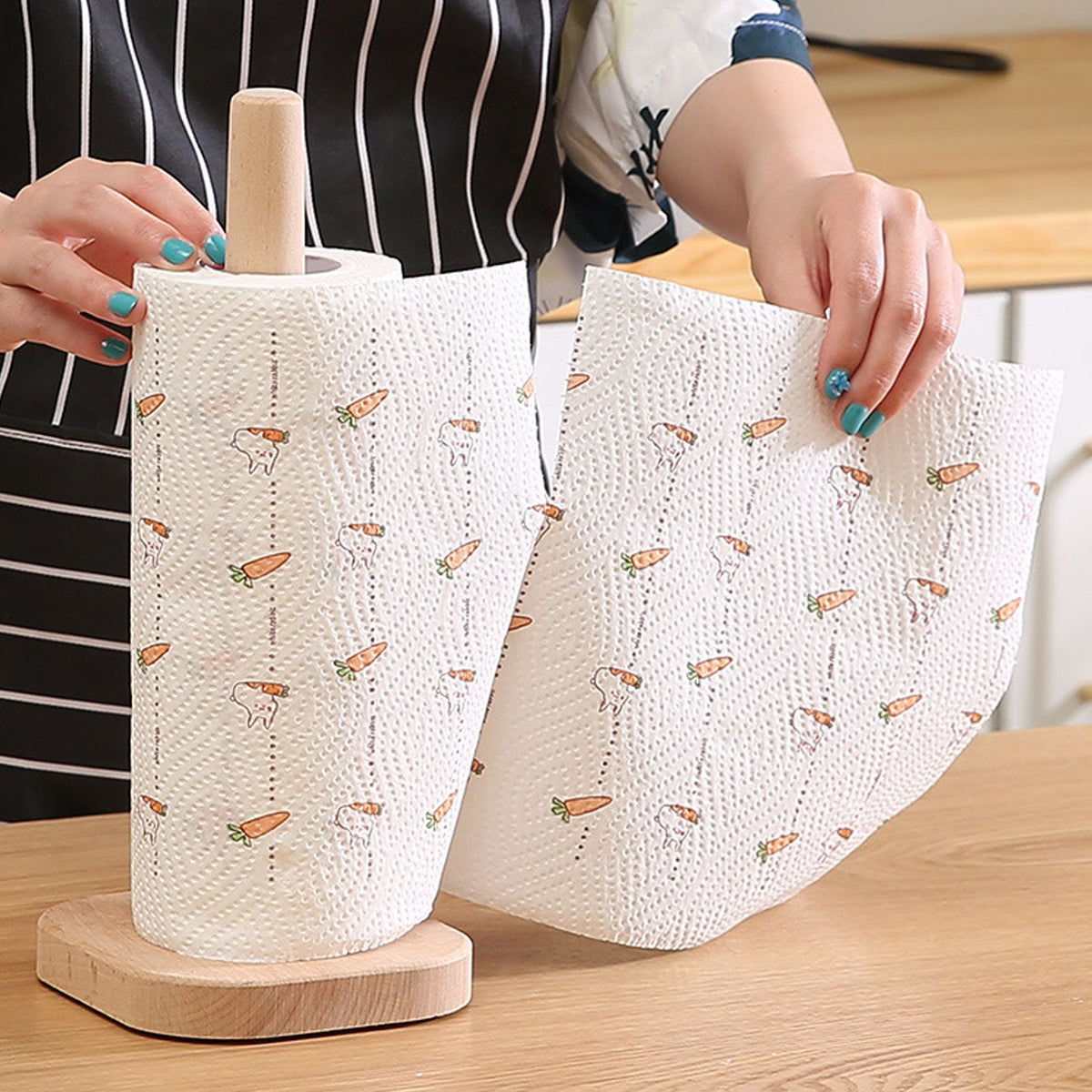 Wooden Paper Towel Holder Countertop Farmhouse Standing Paper Towel Organizer Roll Dispenser with Non Slip Base for Kitchen Living Room
