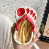 Ceramic French Fries Dish Cute Flip Flops French Fries Plate Cute Ceramic Bowl Flip Flops Shaped Snack Chip Soy Sauce Serving Dish Bowl Plate Red - Rear View