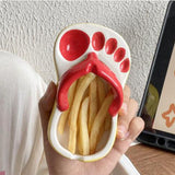 Ceramic French Fries Dish Cute Flip Flops French Fries Plate Cute Ceramic Bowl Flip Flops Shaped Snack Chip Soy Sauce Serving Dish Bowl Plate Red - Close-Up Angle