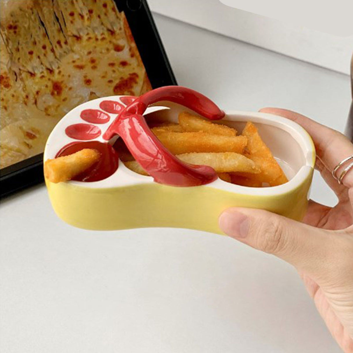 Ceramic French Fries Dish Cute Flip Flops French Fries Plate Cute Ceramic Bowl Flip Flops Shaped Snack Chip Soy Sauce Serving Dish Bowl Plate Red